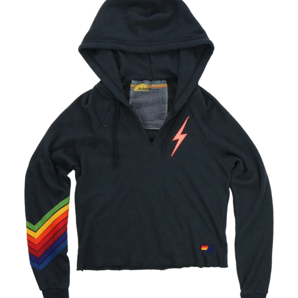 Aviator nation split neck cropped hoodie black